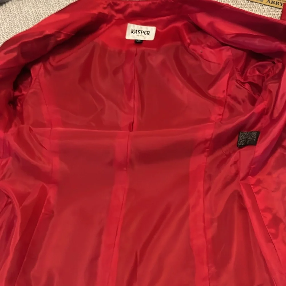 Kasper Women’s Petite Shimmer Red Skirt & Blazer Jacket Set Suit Sz 4P